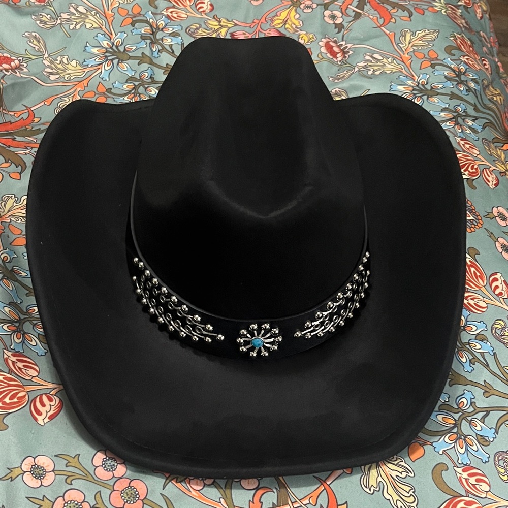 Brixton style Black Cowboy Hat with Silver Accents fashion Nova Hat.